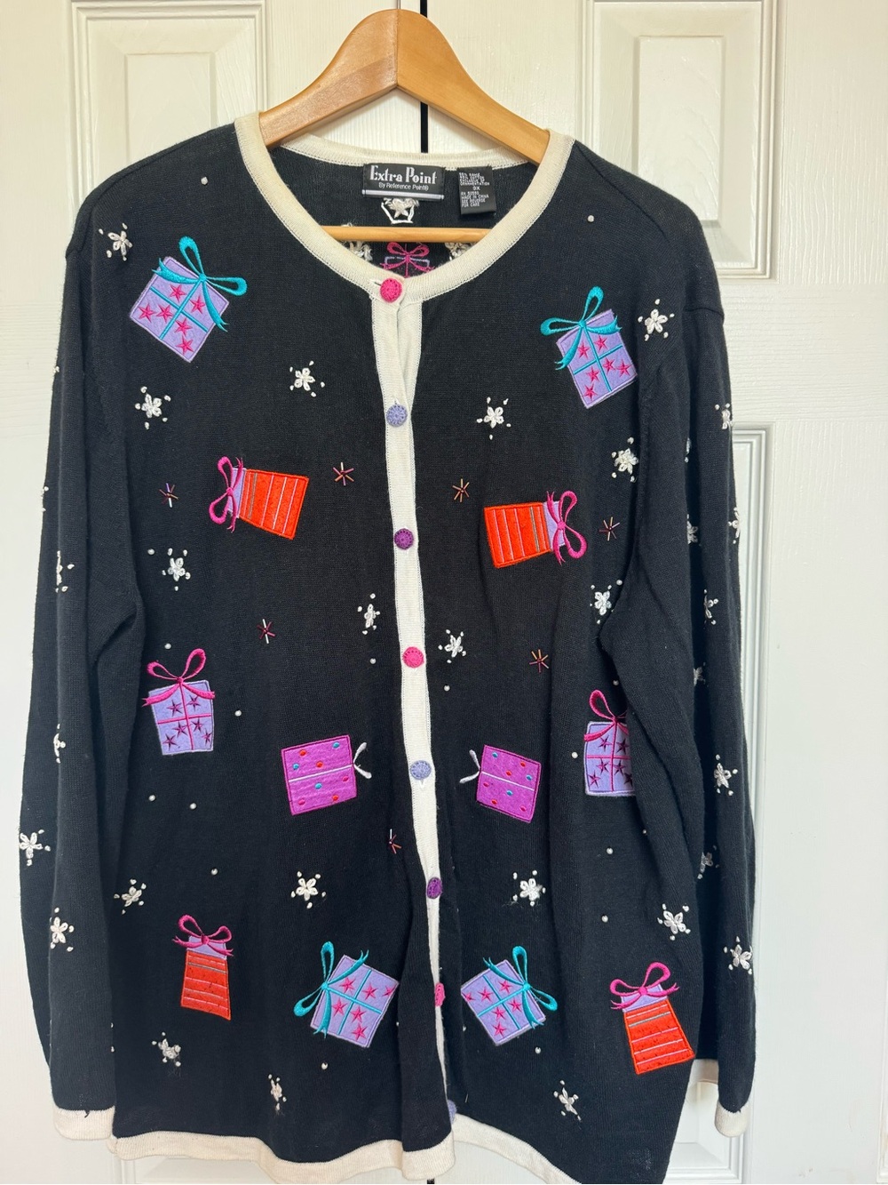 Vintage Extra Point Ugly Christmas Sweater Cardigan Gift Box Present XL